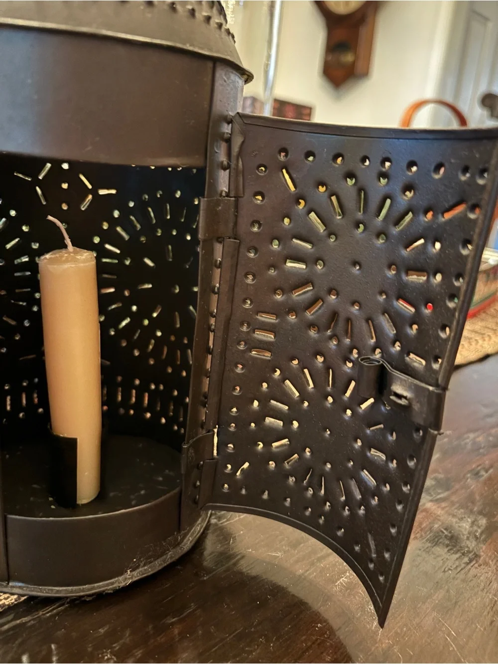 Punched Metal Hanging Lantern in Dark Brown(candle not included)